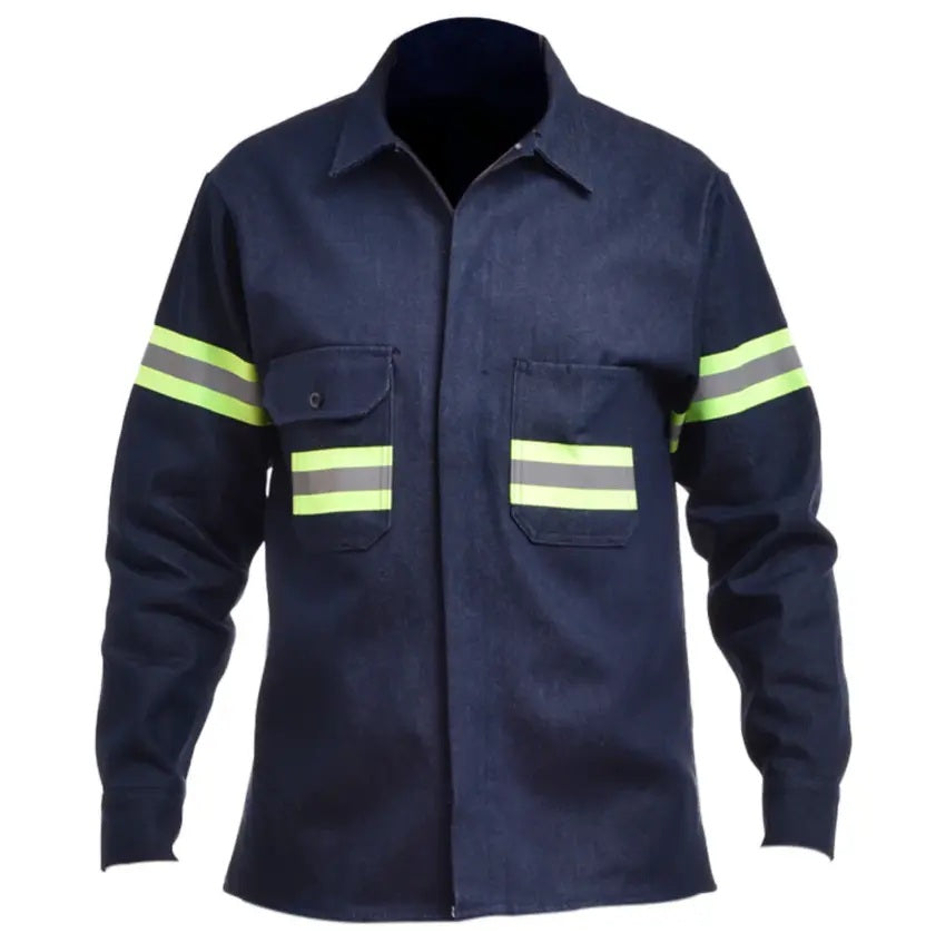 Camisa 14 oz industrial mezclilla con reflejante